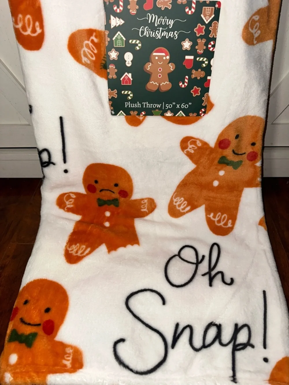 Gingerbread Man 'Oh Snap!' Plush Throw Blanket